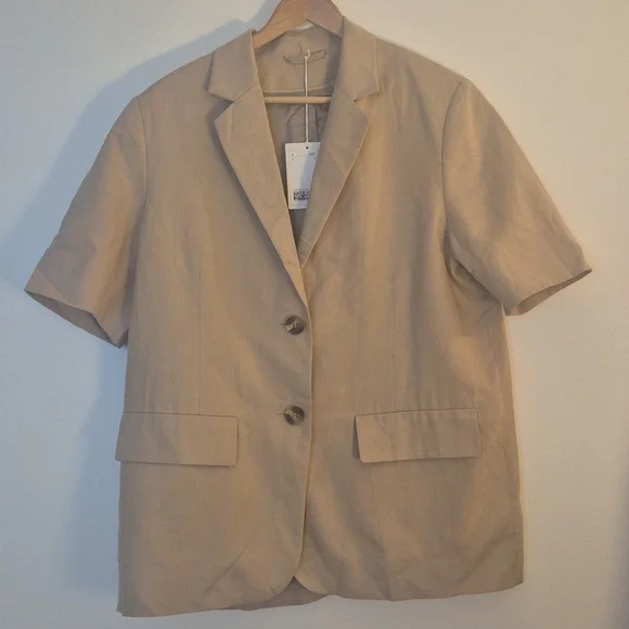 NWT COS Sand Short Sleeve Blazer Linen Cotton - Chic Professional Staple Size 10 - Picture 4 of 12